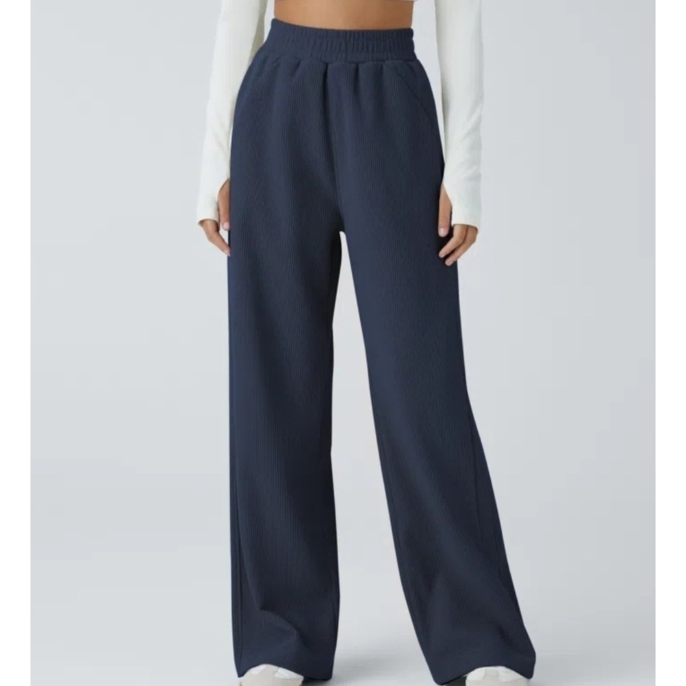 Halara Courdoroy Wide-Leg Navy Trousers